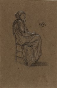 女性像、着席、1870-73（茶色の紙に黒と白のチョーク） 作： James Abbott McNeill Whistler